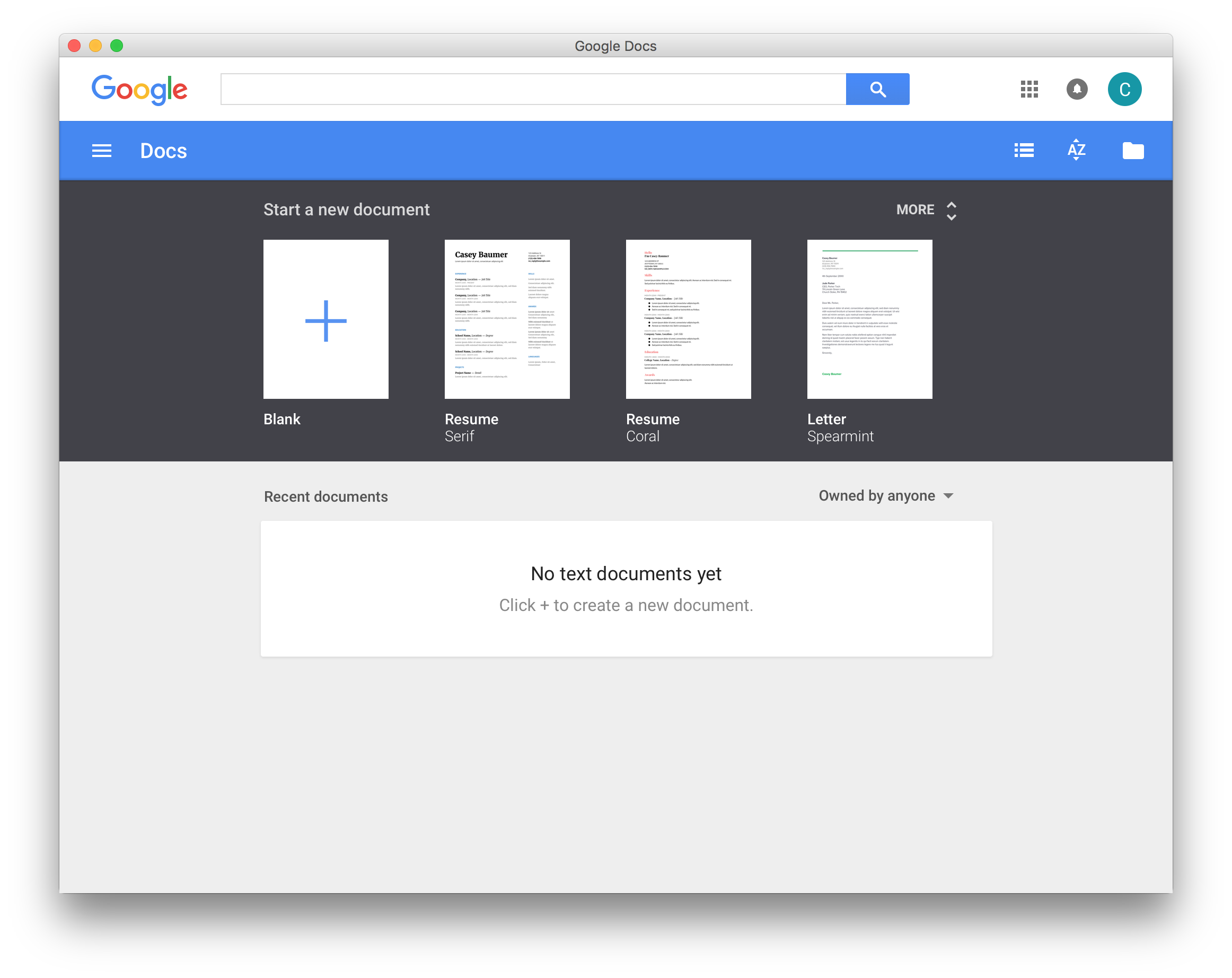 google docs application shortcut for mac